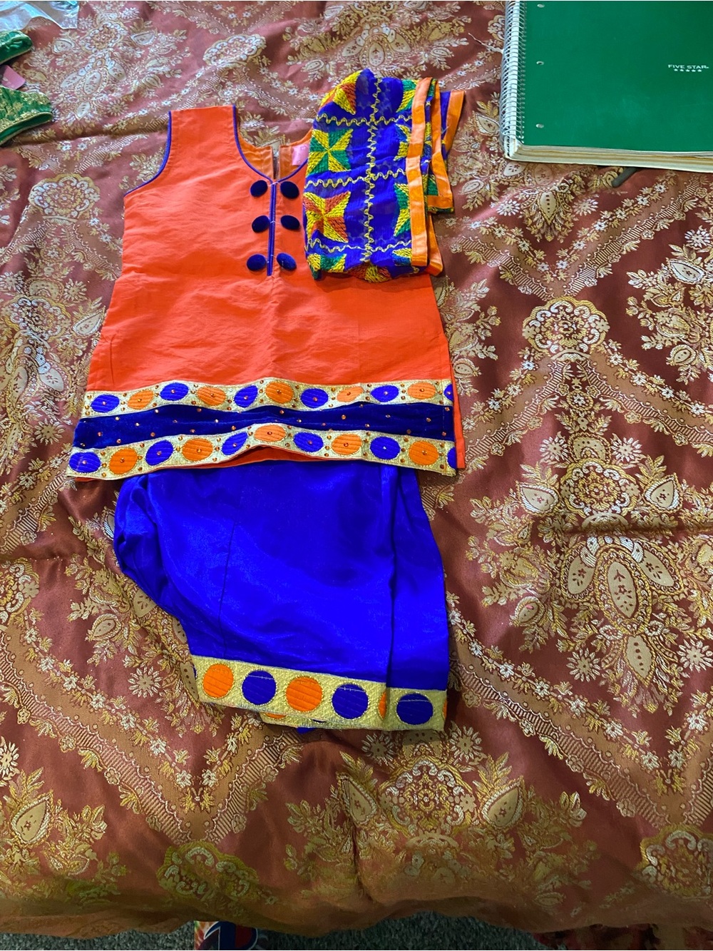 Bright Orange and Royal Blue Ethnic three Piece Set
